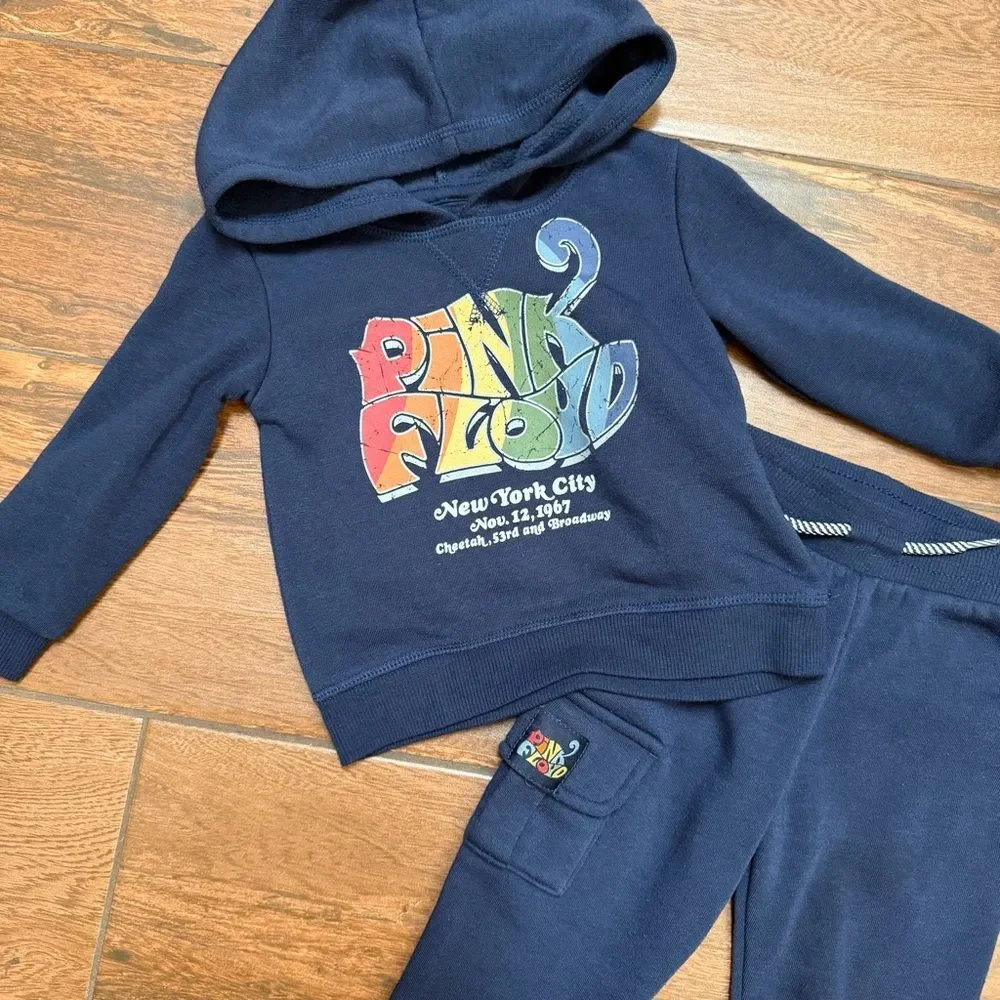 Pink Floyd Toddler 2 Piece Sweatsuit Sweatpants & Hoodie Navy Blue Sz 18M